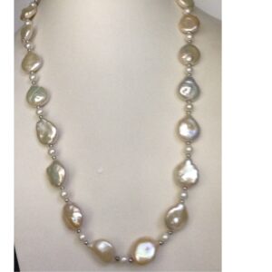 Freshwater White Drop Baroque and Round Pearls Mala With White Jaco balls JPM0308