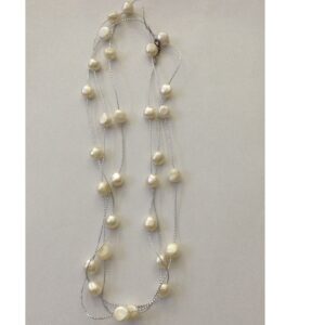 Freshwater White Button Pearls Long White Chain Mala JPM0303