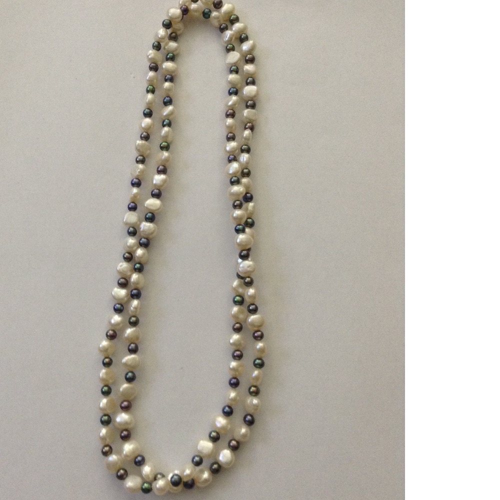 white potato and black round pearls long mala JPM0301 - Image 2