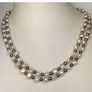 white potato and black round pearls long mala JPM0301