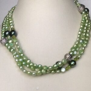 green button pearls long mala with peridot beeds JPM0300