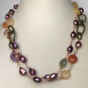 grey oval pearls long mala with semi oval tumbles JPM0302