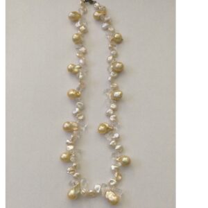 Freshwater White Chips and Yellow Drop Baroque Pearls Mala with Sphetic drops JPM0297