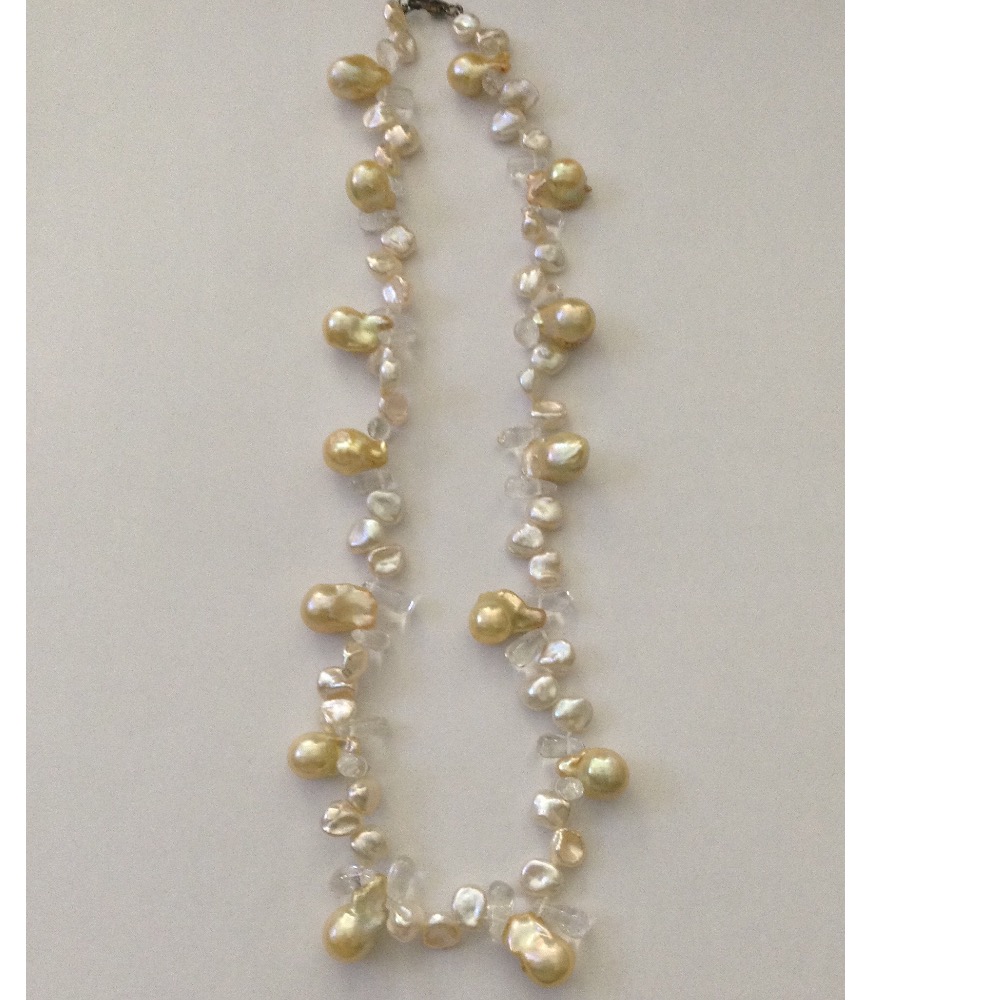 Freshwater White Chips and Yellow Drop Baroque Pearls Mala with Sphetic drops JPM0297