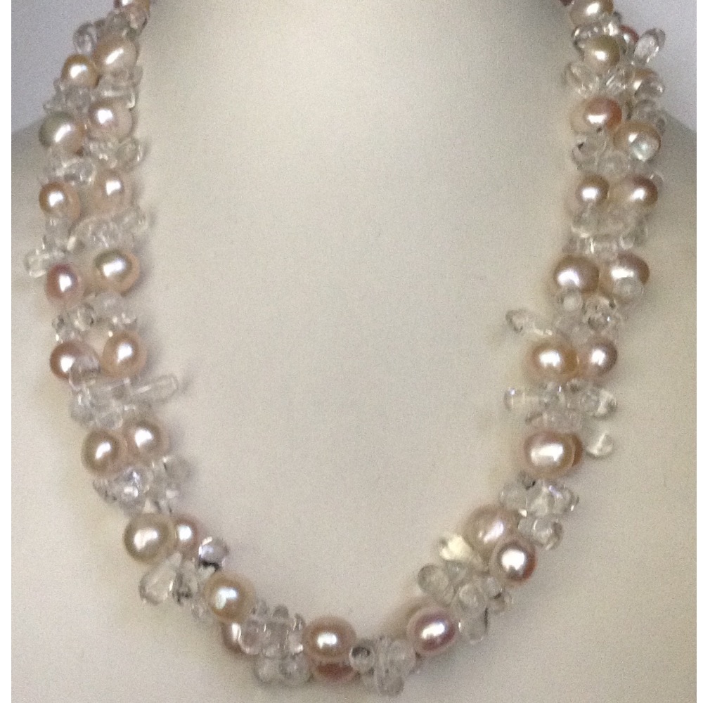 Pink Potato Pearls Necklace With Sphetic Drops JPM0296