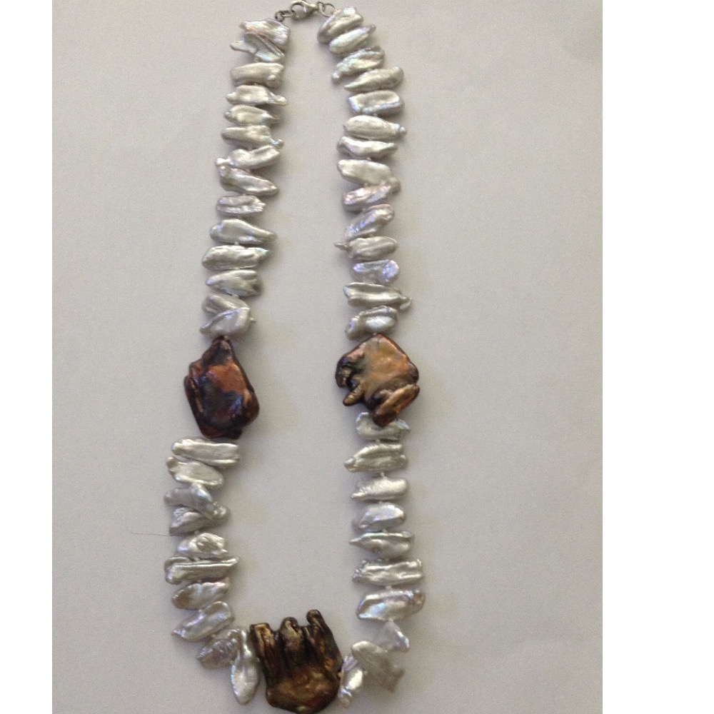 Freshwater Grey and Brown Chips Baroque Pearls Knotted Mala JPM0294