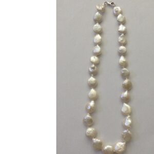 Freshwater White Button baroque Pearls Knotted Mala JPM0292