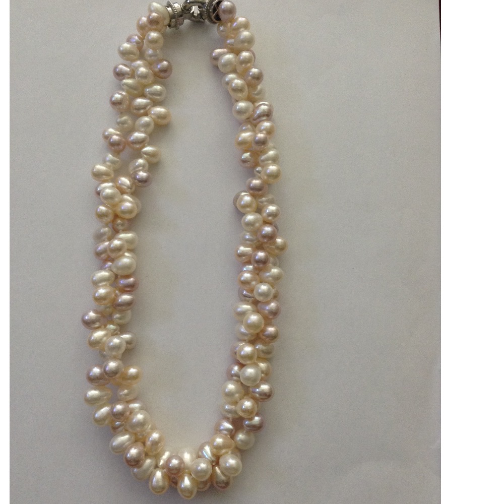 white and pink drop pearls 2 layers twisted necklace JPM0293 - Image 2