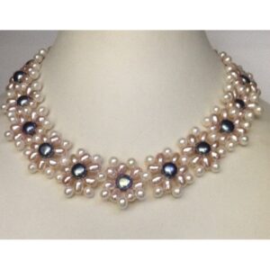 Freshwater Multicolour Oval and Flat Pearls Jaali Flower Necklace