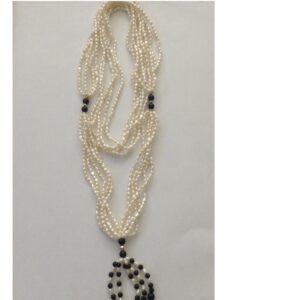 White Rice Pearls Long Necklace With Black Semi Beeds JPM0289