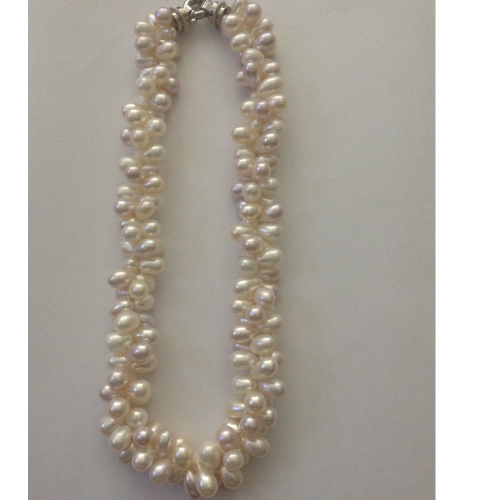 White Drop Pearls 2 Layers Twisted Knotted Necklace JPM0278