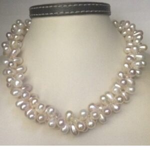 White Drop Pearls 2 Layers Twisted Knotted Necklace JPM0278