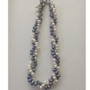 White And Grey Drop Pearls 2 Layers Twisted Necklace JPM0277