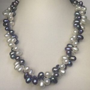 White And Grey Drop Pearls 2 Layers Twisted Necklace JPM0277