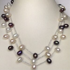 Freshwater white and black drop pearls thread necklace JPM0275