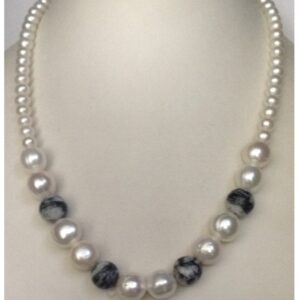 Freshwater White Round Pearls Mala With Semi Precious Beeds JPM0274