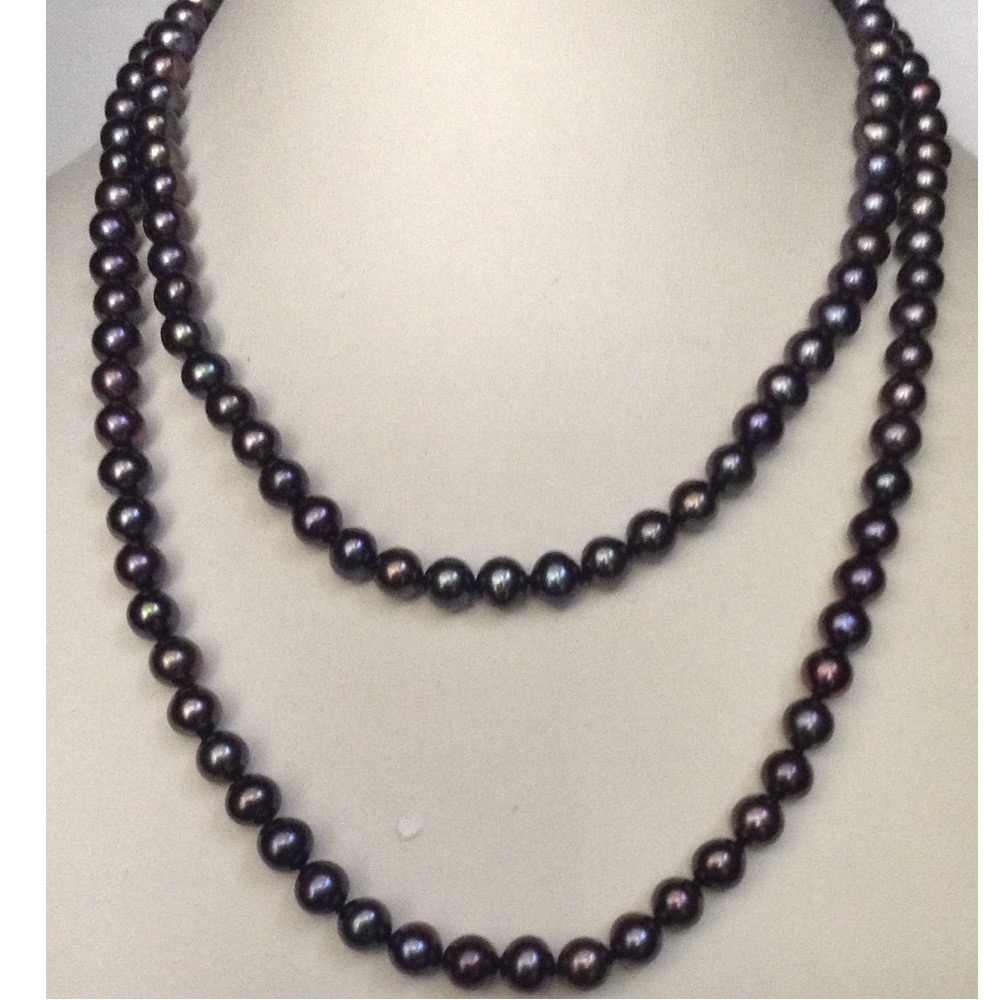 Freshwater Black Round Pearls Long Knotted Mala JPM0269