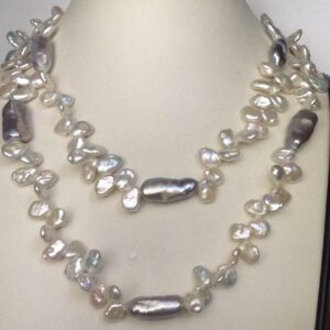 White And Grey Chips Baroque Pearls Long Mala JPM0264