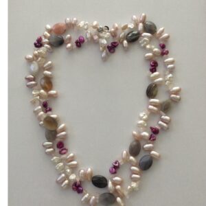 Pink Oval Pearls Necklace With Semi Precious Beeds JPM0265