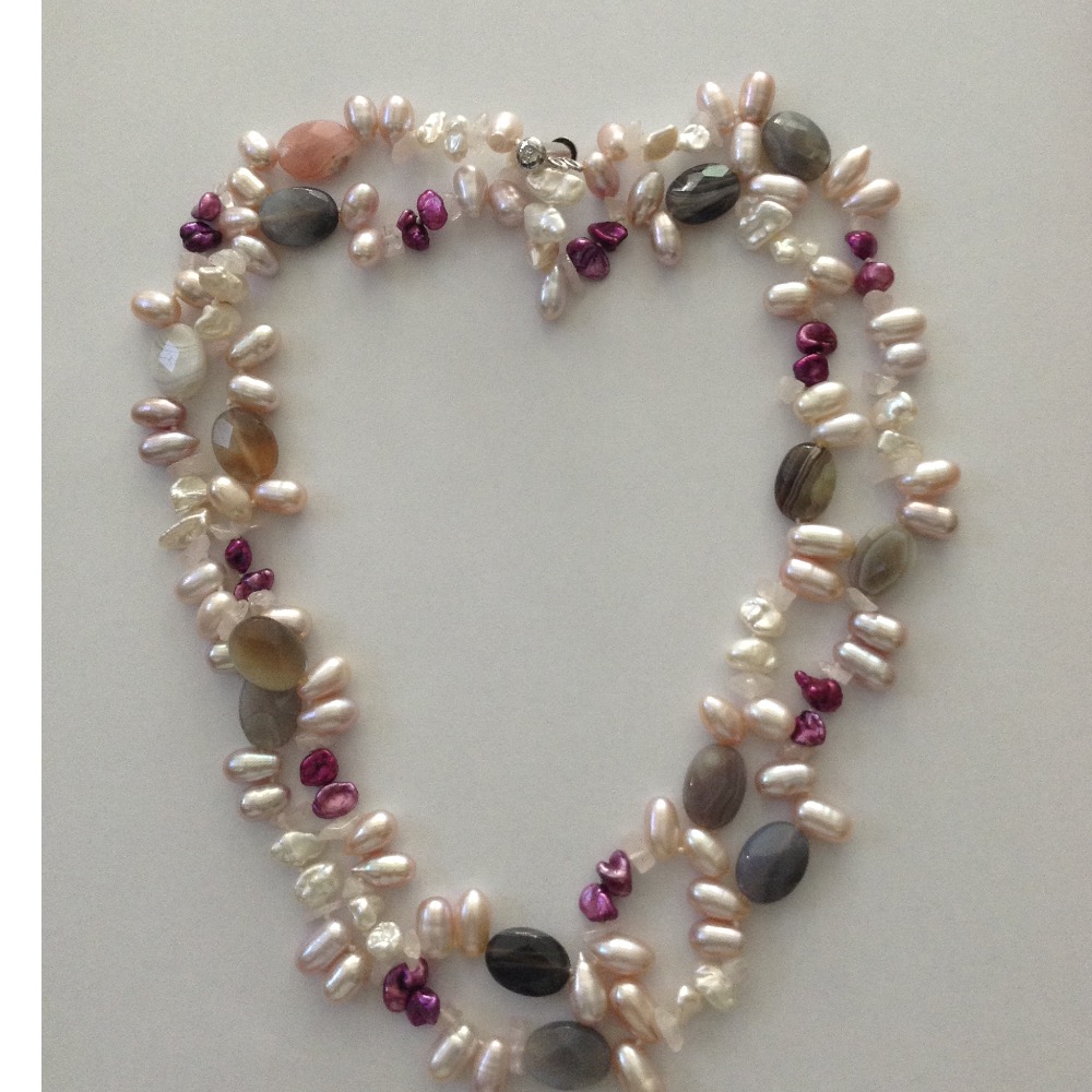 Pink Oval Pearls Necklace With Semi Precious Beeds JPM0265 - Image 2