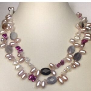 Pink Oval Pearls Necklace With Semi Precious Beeds JPM0265