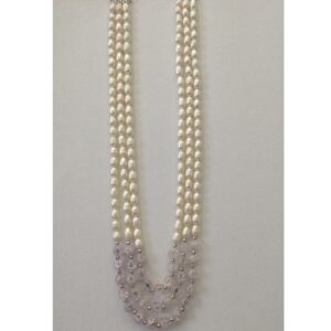 White Oval Pearls Necklace With White Semi Precious JPM0266