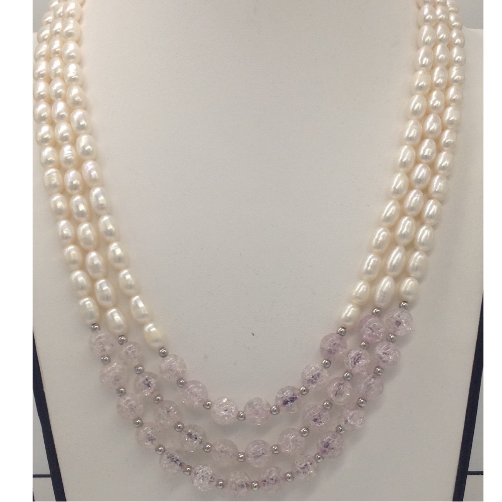 White Oval Pearls Necklace With White Semi Precious JPM0266