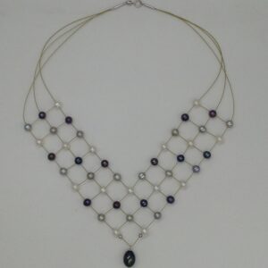 Freshwater Multicolour Potato Pearls 3 Layers Jaali Wire Necklace JPM0262