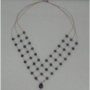 Freshwater Black Potato Pearls 3 Layers Jaali Wire Necklace JPM0261