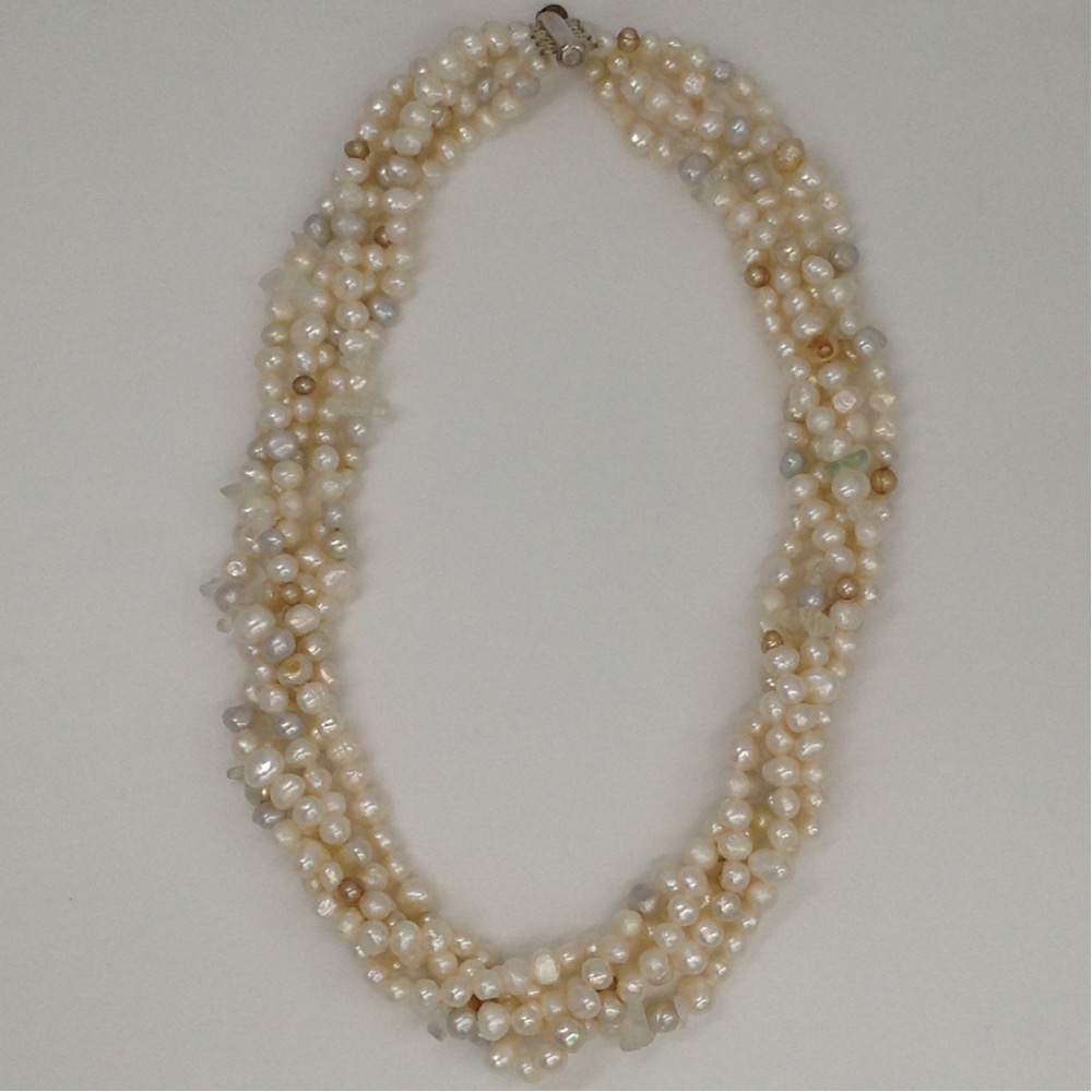 white potato pearls twisted neckalce with sphetic chips JPM0258 - Image 2