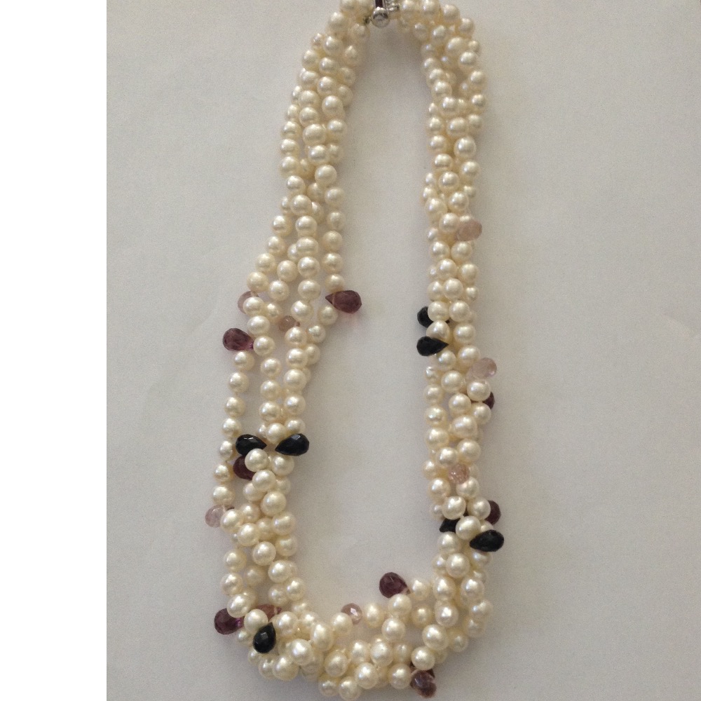 White Potato Pearls Necklace With Amethyst Drops JPM0254