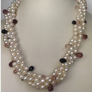 White Potato Pearls Necklace With Amethyst Drops JPM0254