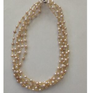 Freshwater Pink Button 5 Layers Pipe Twisted Necklace JPM0251
