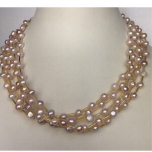 Freshwater Pink Button 5 Layers Pipe Twisted Necklace JPM0251
