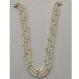 White Potato Pearls Necklace With Green CZ Beeds JPM0247
