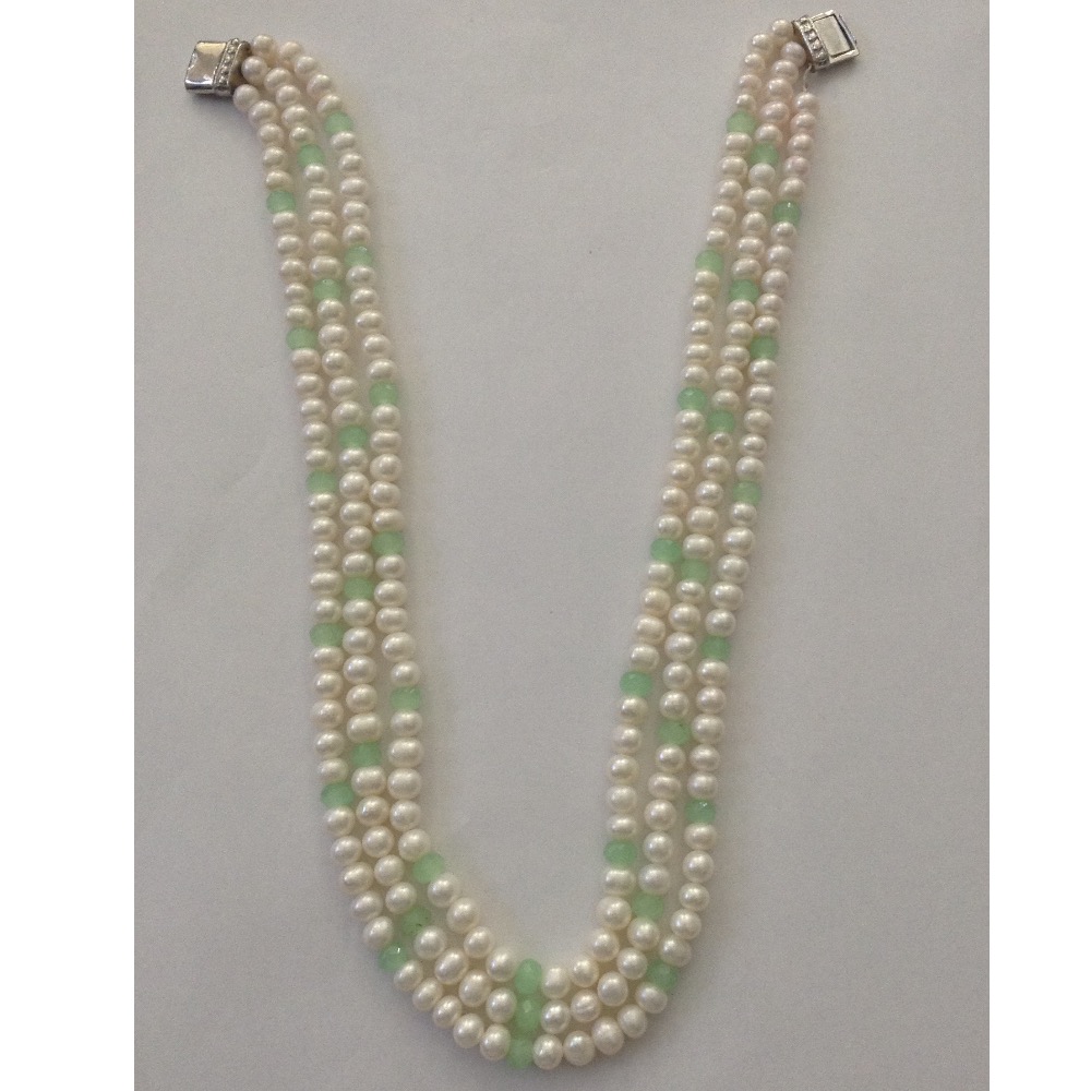 White Potato Pearls Necklace With Green CZ Beeds JPM0247