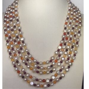 Cream Button Pearls Necklace With Semi Precious Beeds JPM0246