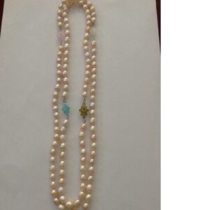 Orange Oval Pearls Long Mala With Multicolour Crystal JPM0245