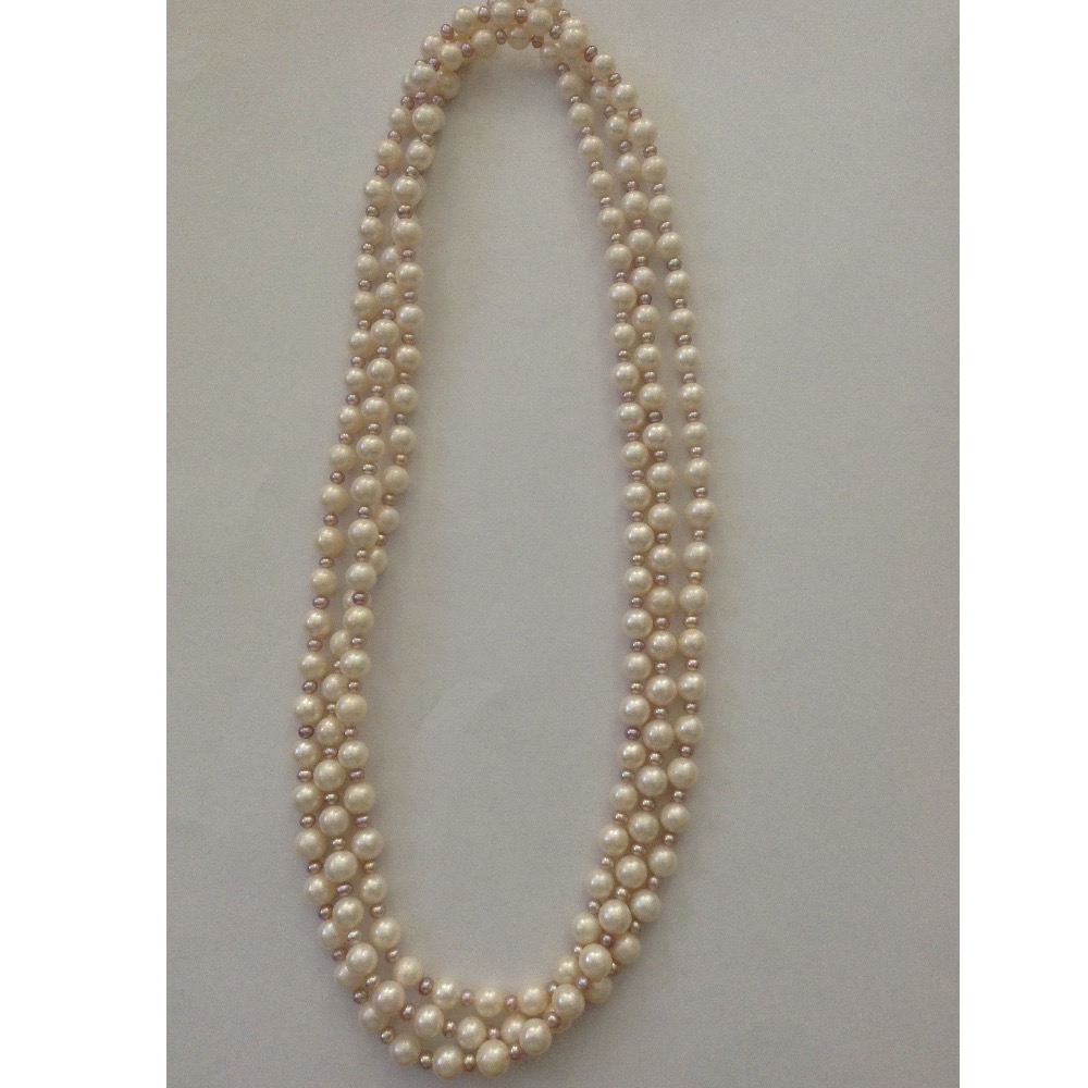 Freshwater White And Pink Round Pearls Long Mala JPM0243