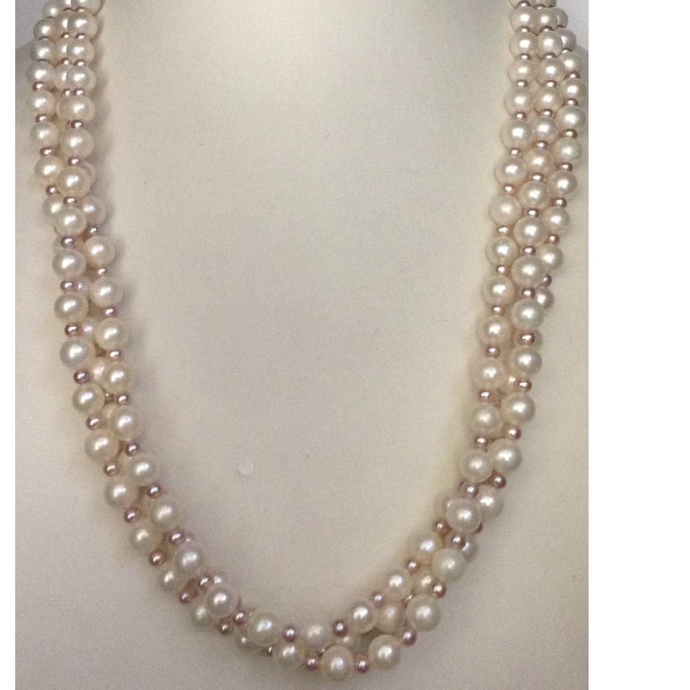 Freshwater White And Pink Round Pearls Long Mala JPM0243