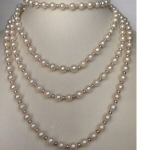 Freshwater White And Pink Round Pearls Long Mala JPM0243