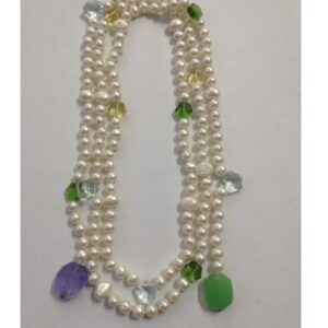 White Potato Pearls Long Mala With Semi Precious Beeds JPM0244