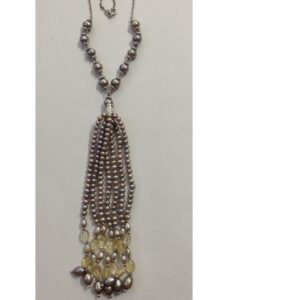 Freshwater Grey Potato Pearls Fancy Silver Necklace With Oval Citrine Beeds