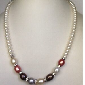 white flat pearls mala with multicolour pearls and cz chakri JPM0239