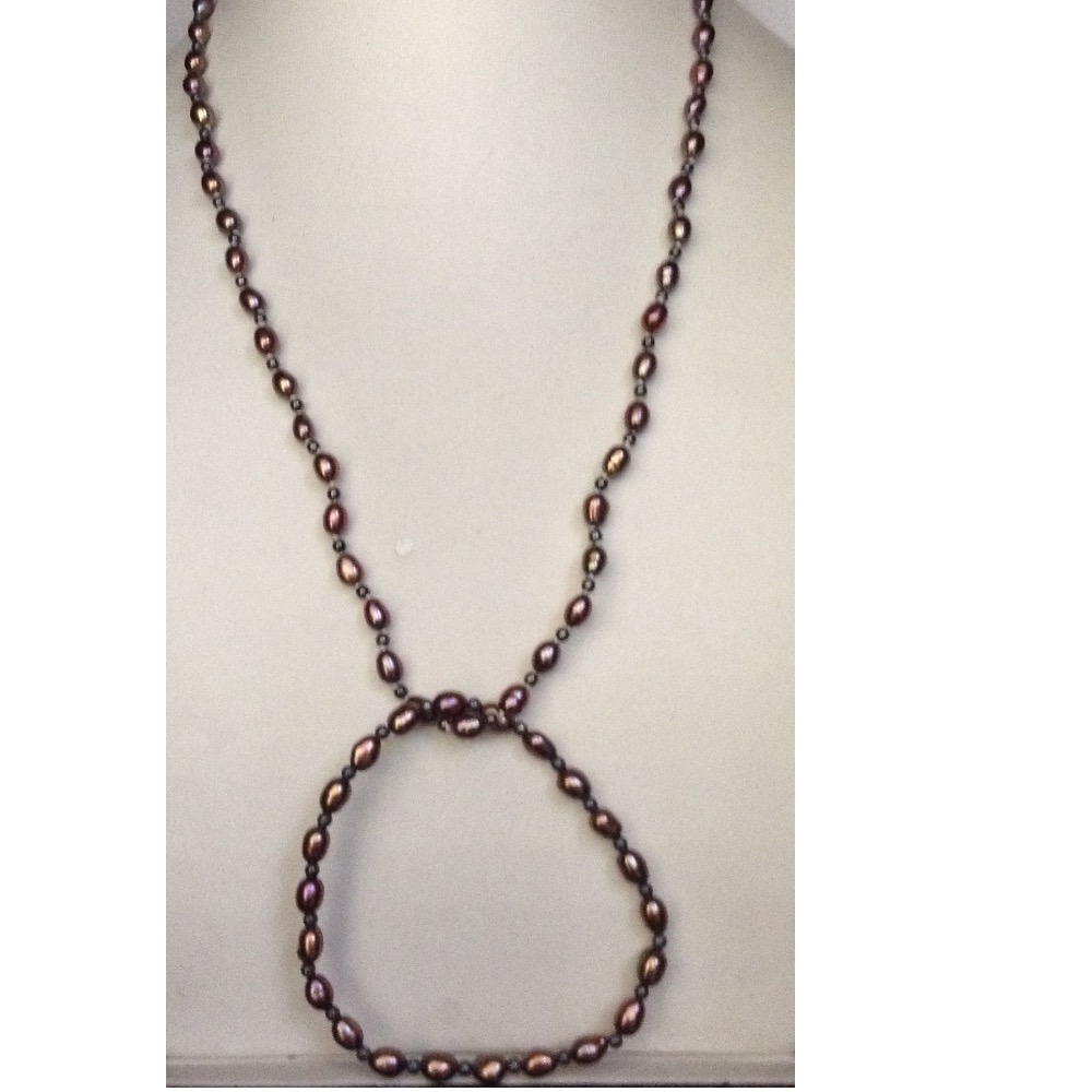 Brown oval Pearls Knotted Mala With Matching Bracelet JPM0236