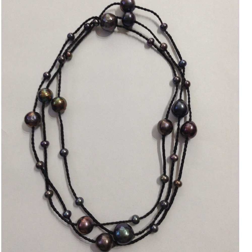 Freshwater Black Baroque Pearls Long Dori Mala JPM0233