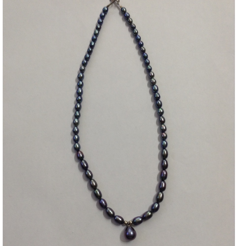 Freshwater grey oval pearls mala with drop pendent JPM0229 - Image 2