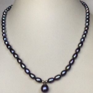 Freshwater grey oval pearls mala with drop pendent JPM0229