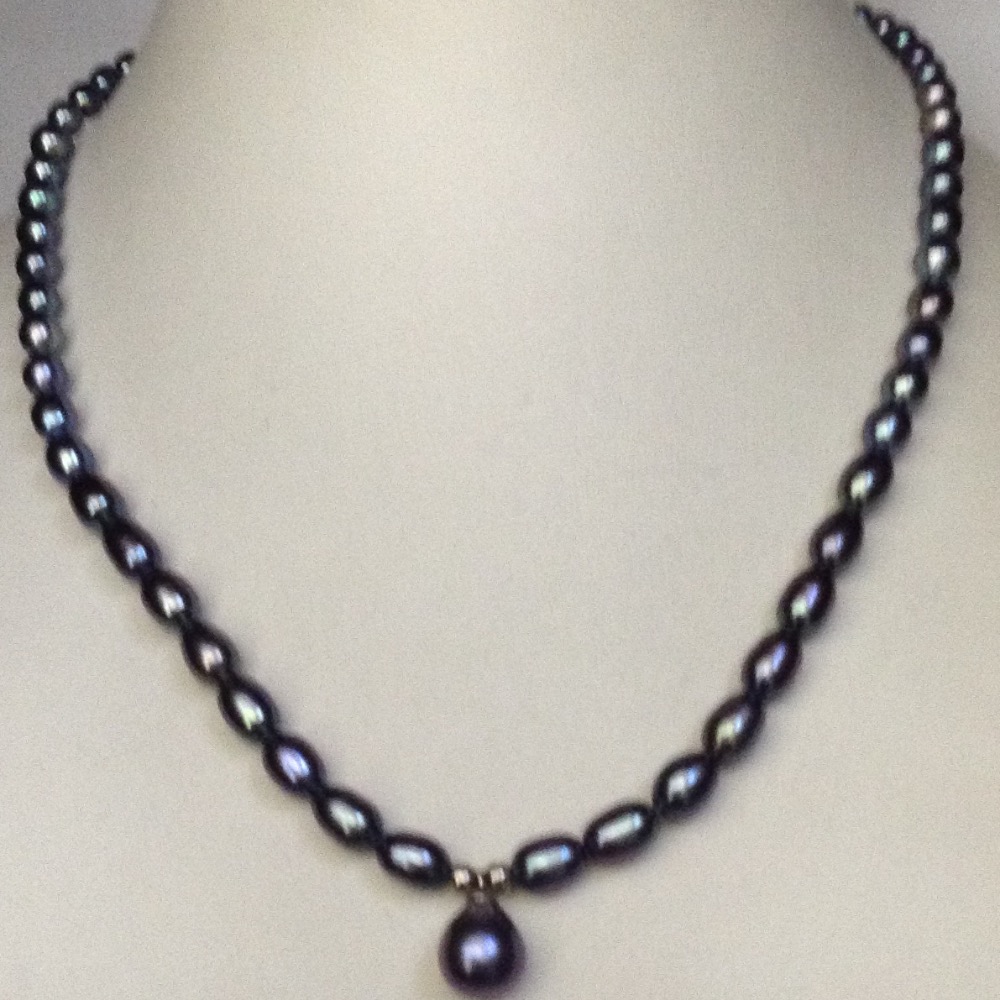Freshwater grey oval pearls mala with drop pendent JPM0229