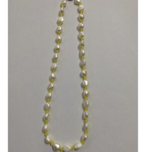 White Oval Baroque Pearls Mala With Yellow Crystals JPM0228